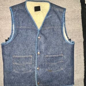 Vtg Denim Shearling Vest Roebuck by Sears 70s Western Size 38-40 Tall